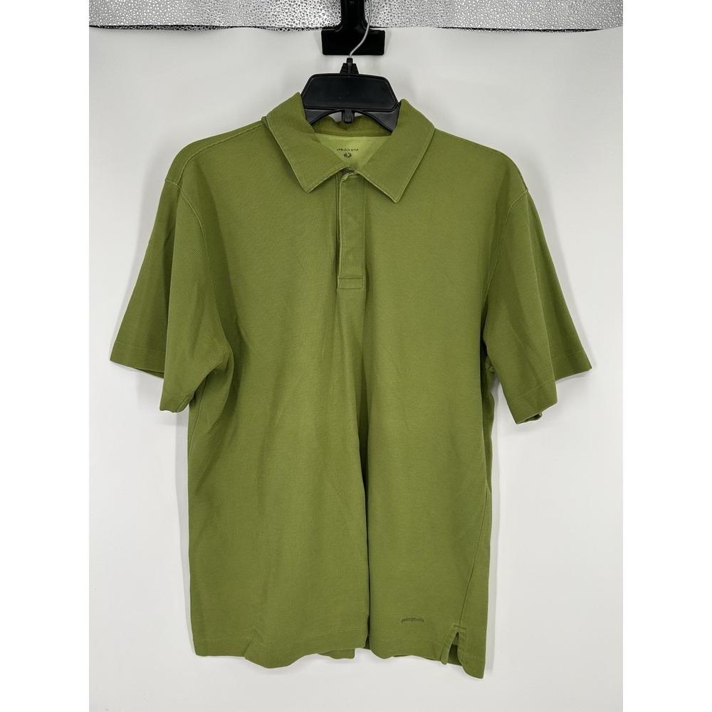 Patagonia Pique Vitaliti Polo Shirt Short Sleeve 53412 Snap Up Green Mens Medium